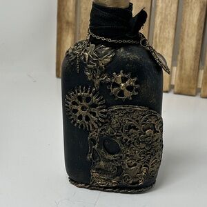 Steampunk Black and Gold Decorative Bottle